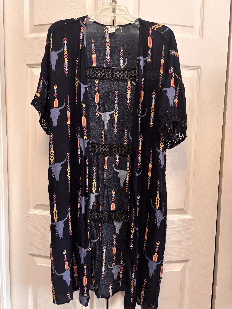 Ariat Longhorn Skull Print Kimono Cardigan Sheer Western Boho Xxs Xs